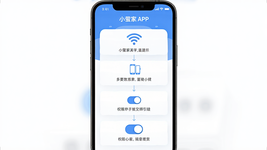 ������Сө��APP��������ҳ�棬����Ϊ�ֻ���Ļ��ʾ������ʾ���Ű�Ϊ��������ͼ�����Ϊ���¼��磬ϸ�ڰ���Wi-Fiͼ�ꡢ�豸ͼ�ꡢȨ�޿��ء���ɫ��ɫ�������������ɾ����޶���Ԫ�ء�