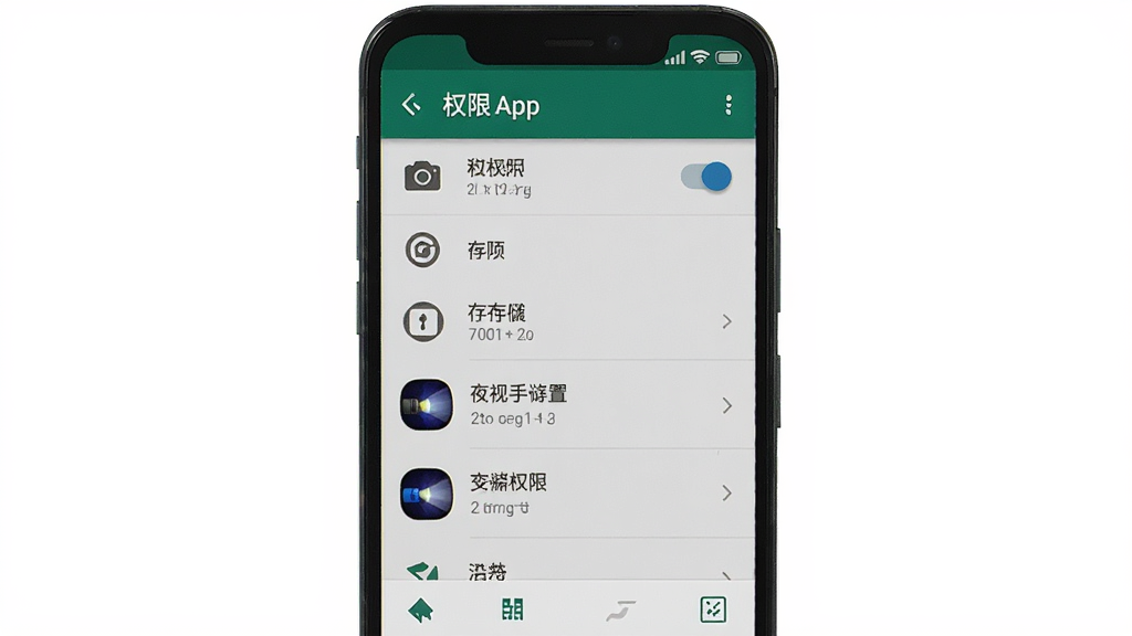 ������ҹ���ֵ�ͲApp�ڰ�׿�ֻ��ϵ�Ȩ�����ý��棬����Ϊ�ֻ���Ļչʾ���ò˵����Ű�Ϊ�����б������Ϊϵͳԭ��UI��ϸ�ڰ������Ȩ�޿��ء��洢Ȩ�ޡ�ҹ���ֵ�Ͳͼ�꣬���ʸ��塢�ɾ����޶���Ԫ��