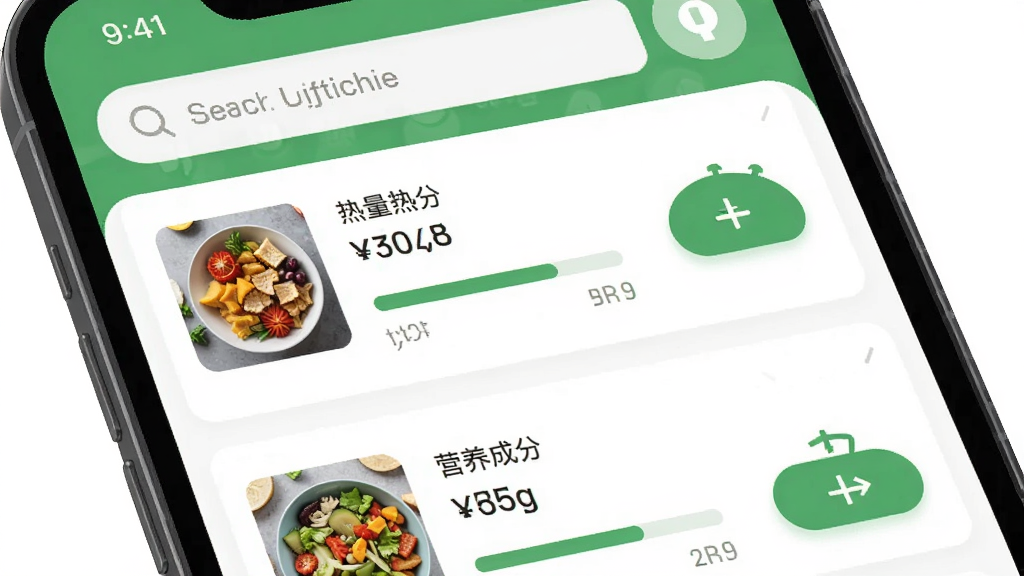 һ�����ʳAPP�����ܼ�¼���ܽ��棬����Ϊ�ֻ���Ļ��д������Ϊ������������·�ʳ���б����Ű�����չʾÿ��ʳ���������Ӫ���ɷ����֣����Ϊ������ɫϵ��ƽ��UI��ϸ�ڰ���ʳ������ͼ�������������Ӱ�ť�����ʸ���ɾ��޶���Ԫ��