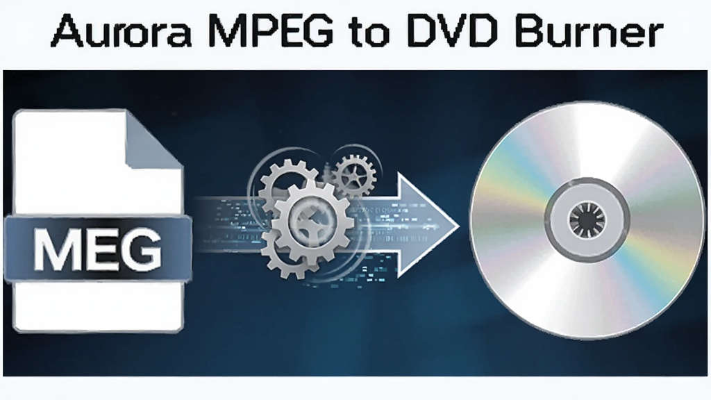 һ��չʾ Aurora MPEG to DVD Burner ������Ƶת���ʾ��ͼ����������ʾһ���� MPEG �ļ�ͼ��ָ�� DVD ����ͼ��ļ�ͷ����ͷ�м��г���ת������������Ч������Ϊ����ɫ�Ƽ��н��䣬���������ϸ��ͻ��ת�����̣������������ɾ����޶���Ԫ�ء�