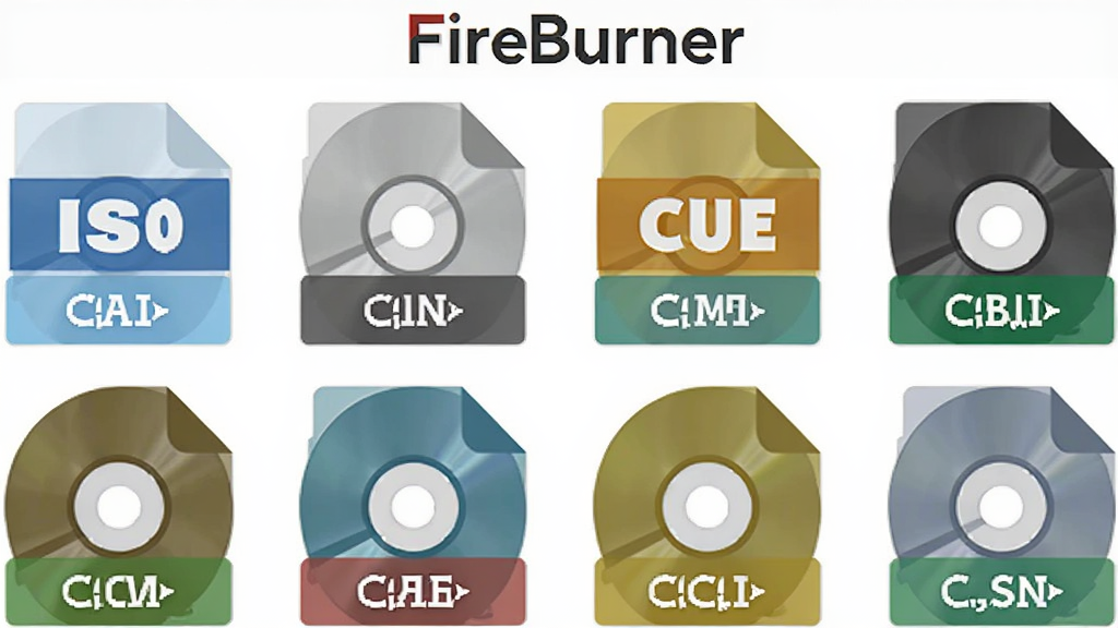 һ��չʾ���ֹ���ӳ���ʽͼ�����е�ͼƬ��������FireBurner�������Ƴ����ڶ������·���������ISO��BIN��CUE�ȸ�ʽͼ�꣬����Ϊ�����������У����Ϊ��ƽ���Ƽ��磬ϸ�ڰ�����ʽ��׺�������Ӧͼ�꣬���������ɾ��޶���Ԫ��