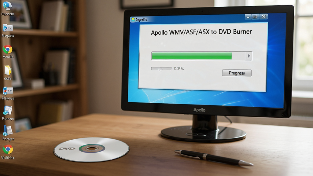 Apollo WMV/ASF/ASX to DVD Burner ��������ʱ�ĵ������泡������Ļ����ʾ��¼���������Ա߷���һ�ſհ� DVD ���̺�һ֧�ʣ������ΧΪ��ͥ�칫���������дʵ�����ʸ��壬�ɾ����޶���Ԫ��