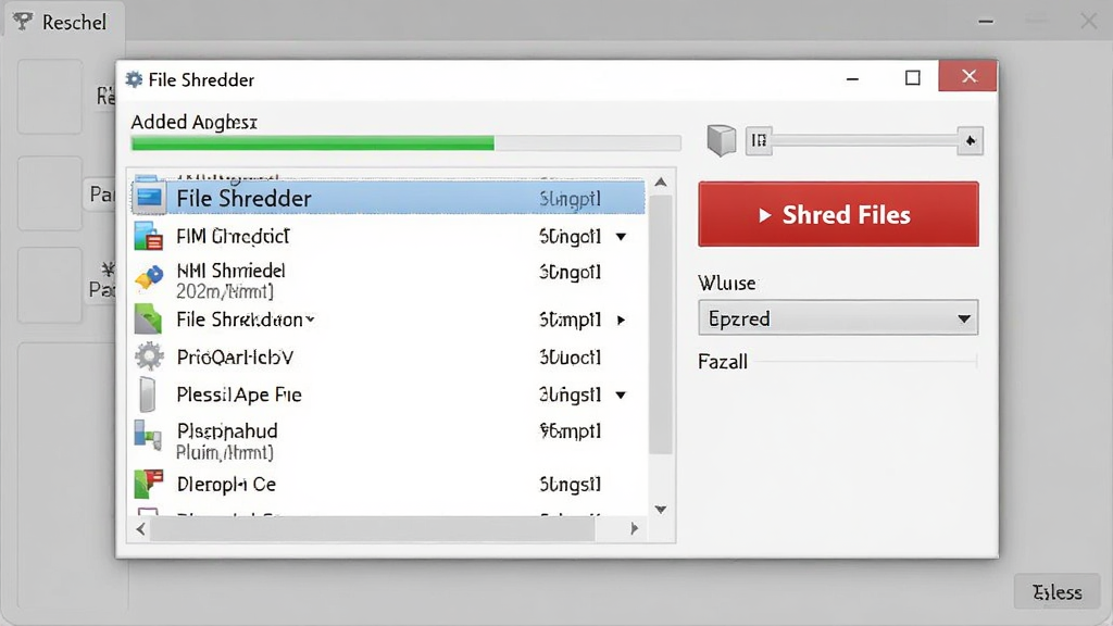 �������������ͼ������������ File Shredder �Ĵ��ڣ������ʾ�����Ӵ�������ļ��б����Ҳ�����Ŀ�ĺ�ɫ Shred Files ��ť������Ϊ����ǳ��ɫ���������������������רҵ��ϸ�ڰ������������㷨ѡ�������˵��������������ɾ����޶���Ԫ��