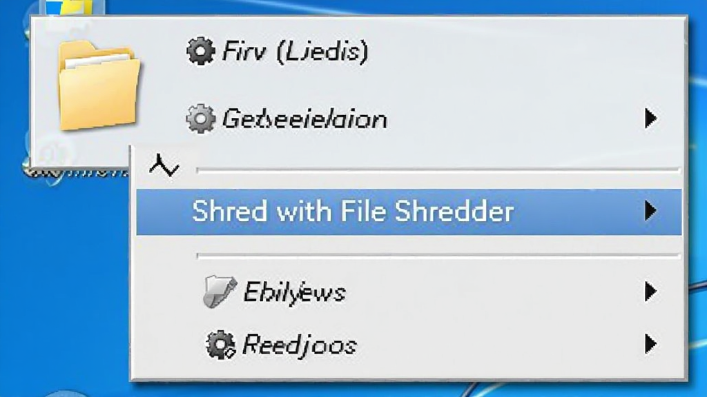 Windows �Ҽ��˵���ͼ���ͼ�񣬻�����һ���ļ���ͼ�걻����Ҽ��������˵��и�����ʾ Shred with File Shredder ѡ�����Ϊ���͵��������ϵͳ�����Ĳ˵������дʵ��ϸ�ڰ����˵���Ӱ��ͼ�꣬�����������ɾ����޶���Ԫ��