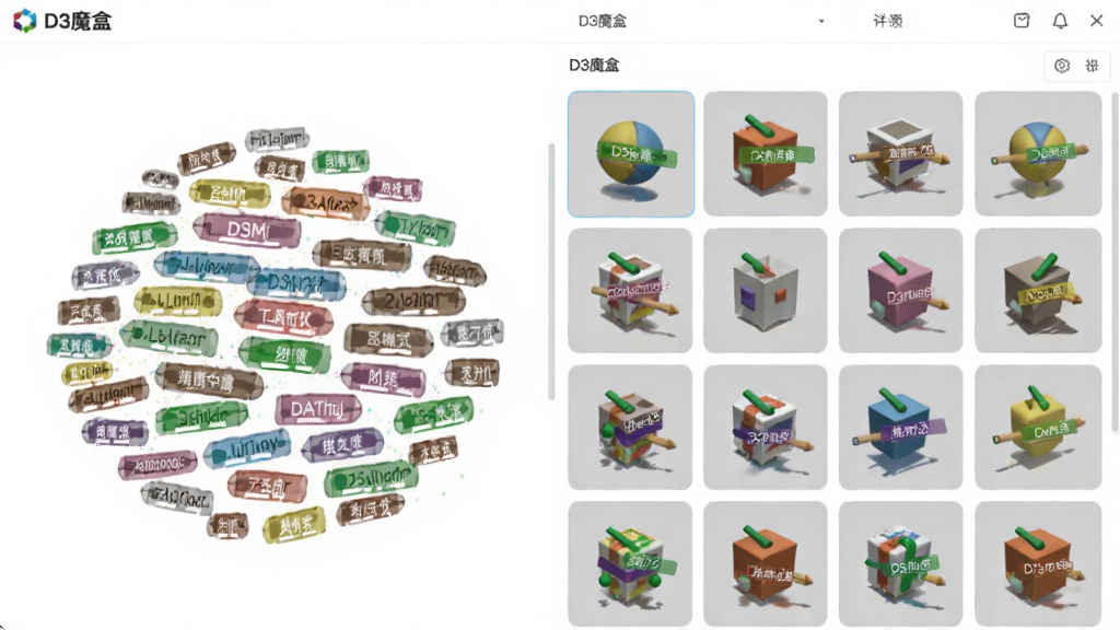 ������ǩ������棬����չʾD3ħ���ж��3Dģ�ͱ���ͬ��ɫ��ǩ��ǣ�����ǩ�������ɼ����Ҳ�ģ������ͼ�������룬������С�D3ħ�С����֣�������࣬���ֺ�����ϸ�ڷḻ�������������޶���Ԫ��