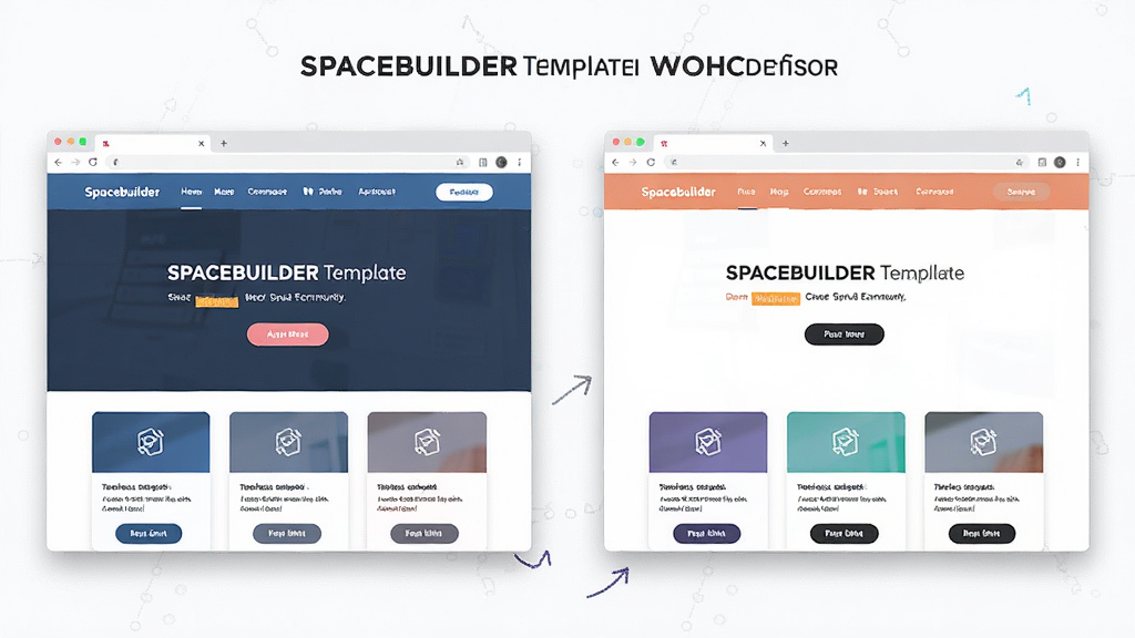 һ�ű��� Spacebuilder ģ���л����ܵ�ͼƬ������Ϊͬһ����ҳ���ڲ�ͬ��ɫƤ���µĶԱ�չʾ������Ϊ���Ҳ���������������ڣ��Ű�Գƣ����Ϊ������������Ƹ�磬ϸ�ڰ�����ͬ��ɫ�ĵ���������ť�뿨Ƭ��ʽ����������������ɾ����޶���Ԫ��