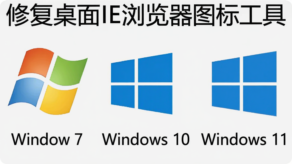 һ�ź������е�Windowsϵͳͼ��ͼ��������������Windows 7��Windows 10��Windows 11�ı�־��ÿ����־�·���ʾ��Ӧ��ϵͳ�������֣��������ƽ����ɫ�����죬����Ϊǳ��ɫ�������������޶���Ԫ�أ�ͼƬ�Ϸ��С��޸�����IE�����ͼ�깤�ߡ����ֱ�ע