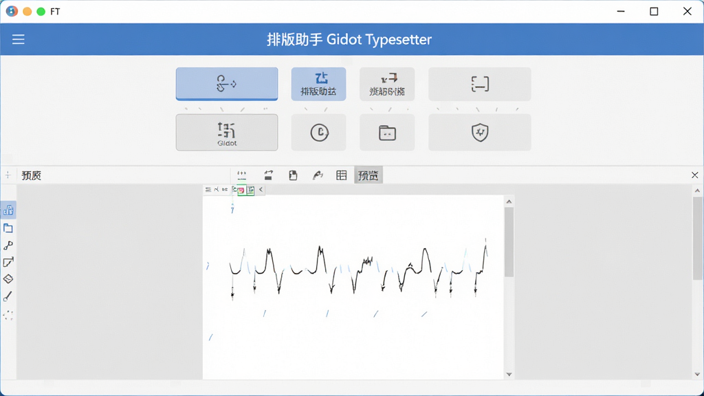 软件主界面全景展示,居中布局,上方标题栏写有“排版助手 Gidot Typesetter”,中间是功能按钮区,下方是文本编辑预览区,清新简约的办公风格,界面干净整洁,无多余元素,高清画质