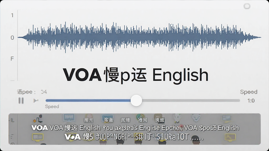 VOA����Ӣ�������ڲ��Ž��棬��ʾ��Ƶ����ͼ�����ٵ��ڻ����ͬ����Ļ������Ļ������VOA����Ӣ������������Ϊǳ��ɫ����������������ִ���Լ�����ʸɾ�