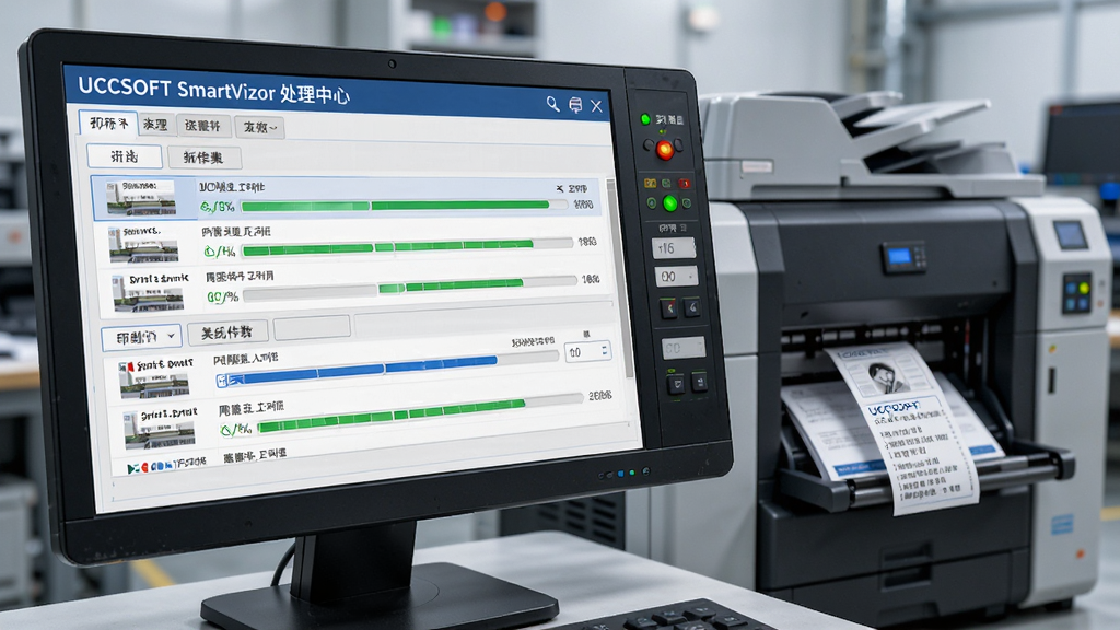 AI��ͼ��������֡�UCCSOFT SmartVizor �������ġ���������ӡ������壬������ʾ�����ӡ������������������й�ҵ��ӡ�����������ǩ�����Ϊдʵ�Ƽ��磬ϸ�ڰ���ֽ�Ŷѵ���״ָ̬ʾ�ơ���ӡ�������ã����ʸ��壬�ɾ��޶���Ԫ��