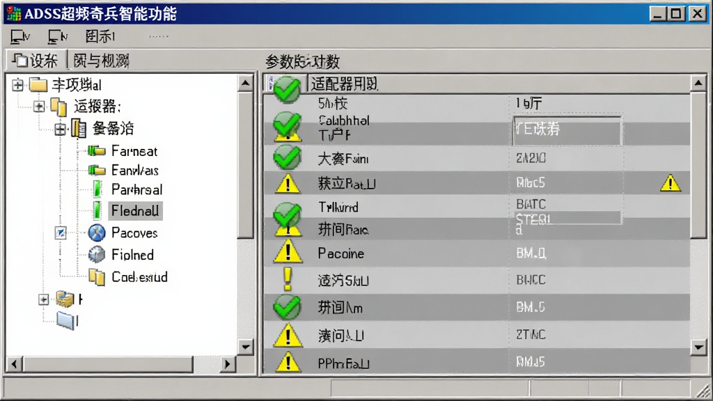 ADSL��Ƶ������ܼ�⹦��չʾͼ������Ϊ���������е��������б���״ָ̬ʾͼ�꣬�������Ϊ�豸�����Ҳ�Ϊ�������飬�Ű��η��������Ϊ���乤���������棬ϸ�ڰ�����ɫ�Թ�ͼ�ꡢ��ɫ��̾����ʾ����ɫ�����б��������������ɾ����޶���Ԫ��