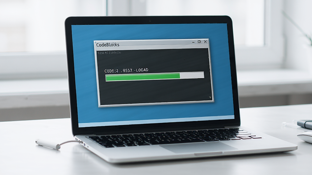 һ�ű���CodeBlocks�����������������ͼƬ,����������һ̨�ʼǱ�������Ļ,��Ļ����ʾCodeBlocks���ڷ��ټ��صĽ�����,�����Ǽ��İ칫����,������¼�Լ,ϸ������,���ʸɾ�,�޶���Ԫ��