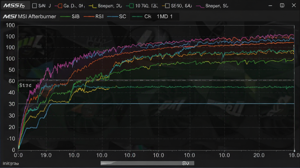 ΢���Կ���Ƶ����(MSI Afterburner)�������ͼ���棬����Ϊ������ɫ��̬��������ɫ���������죬�����Ϸ�Ϊ����ͼ�����·�Ϊʱ���ᣬ�Ű���գ�������ݿ��ӻ���ϸ�ڰ����¶���Ƶ�ʱ�ǩ�������������ɾ��޶���Ԫ��