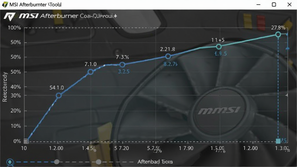 ΢���Կ���Ƶ����(MSI Afterburner)�������ߵ��ڽ��棬����Ϊ����ק�ڵ������ͼ�������·�Ϊ�¶���ת�������ᣬ�Ű�ֱ�ۣ���񹤾߻���ϸ�ڰ������Ȱٷֱȿ̶ȣ������������ɾ��޶���Ԫ��