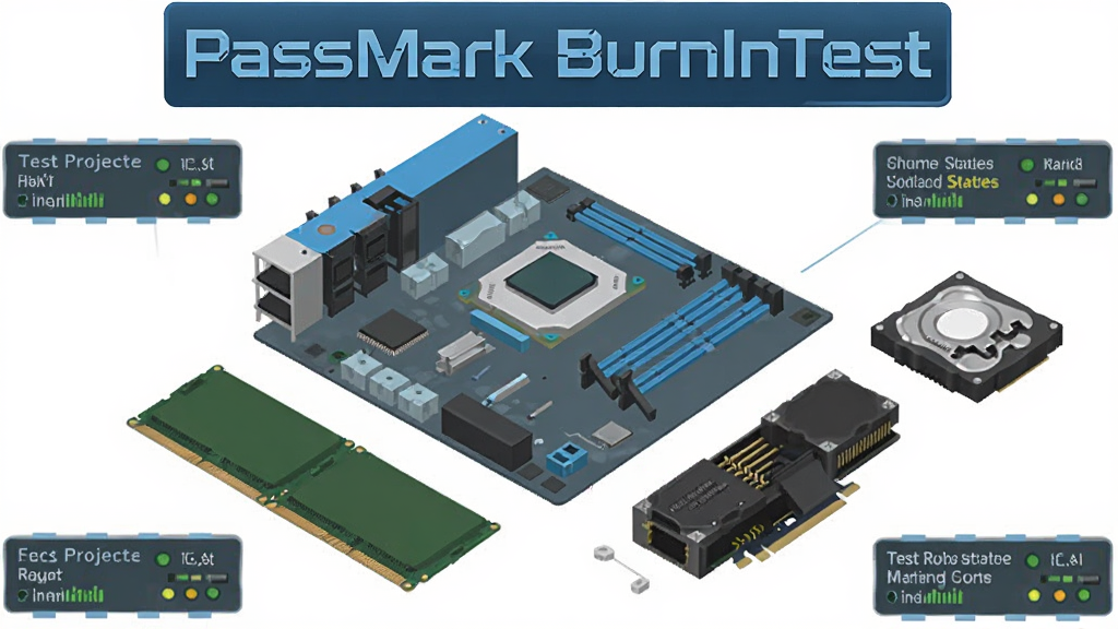 PassMark BurnInTest Ӳ������ģ��ʾ��ͼ�������Ա�ըͼ��ʽչʾ�������塢CPU���ڴ�����Ӳ�̡��Կ��Ȳ�����ÿ�������Ա�ע��Ӧ�Ĳ�����Ŀ������ʵʱ״ָ̬ʾ�ƣ��������� 