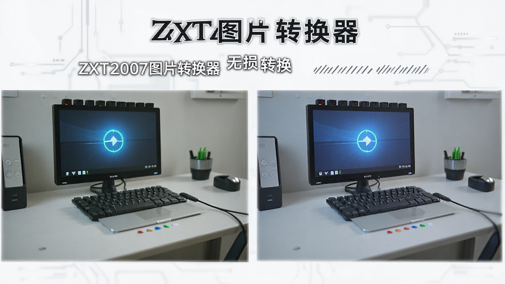 一张展示ZXT2007图片转换器画质无损转换的图片,主体为左右对比两张图片,左侧为原始图片右侧为转换后图片,布局为并排对比,排版居中,风格为极简科技风,细节包括图片中标注“ZXT2007图片转换器”和“无损转换”字样,画质清晰干净无多余元素