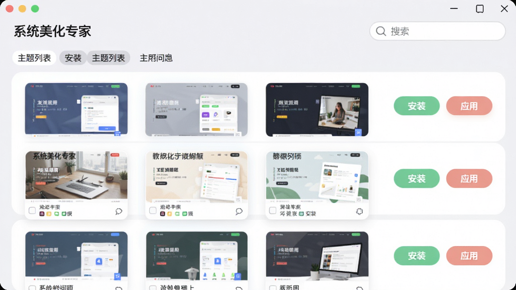 AI生成一张主题包管理界面的示意图,画面展示