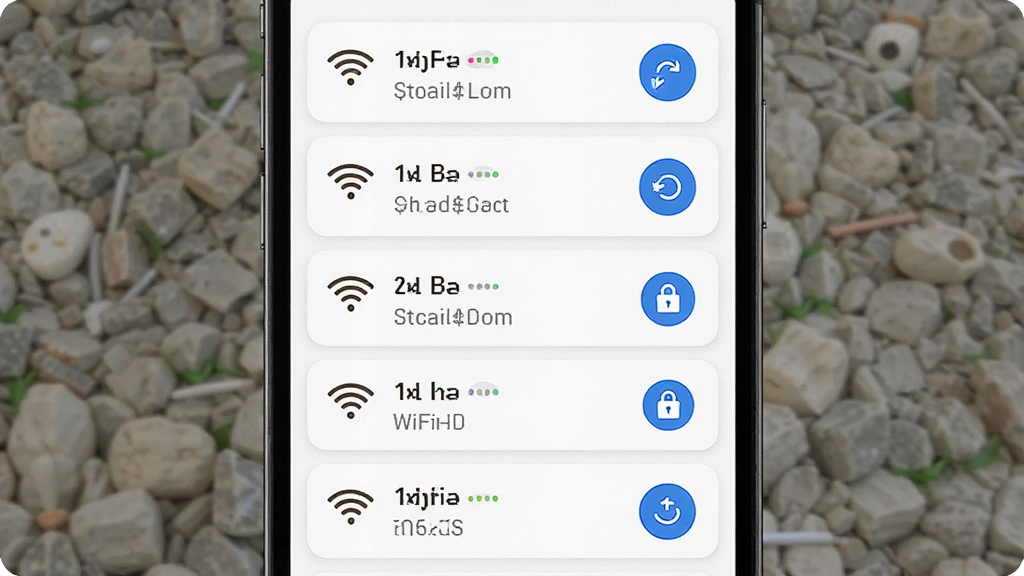 WeFi�����ȵ㷢�ֹ���չʾ������Ϊ�ֻ���Ļ��ʾ���WiFi�ȵ��б�������Ϊ�������У��Ű����룬���Ϊ���¼�ԼUI��ƣ�ϸ�ڰ����ź�ǿ��ͼ�ꡢ���α�ʶ��ˢ�°�ť�����ʸ���ɾ��޶���Ԫ��