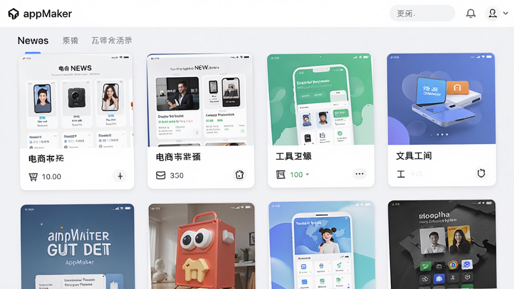 ����չʾ��appMaker��ģ�����棬���Ӧ��ģ���Կ�Ƭ��ʽ���У��������̡����š����ߵȷ��࣬��������죬ϸ�ڷḻ�����ʸ��壬�ɾ����޶���Ԫ��