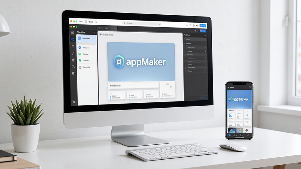 ����չʾ��appMaker��ʹ��ָ�ϳ�����������Ļ��ʾ�������棬�Ա߷����ֻ�չʾԤ��Ч�����������࣬��������Լ��ϸ�����������ʸ��壬�ɾ����޶���Ԫ��