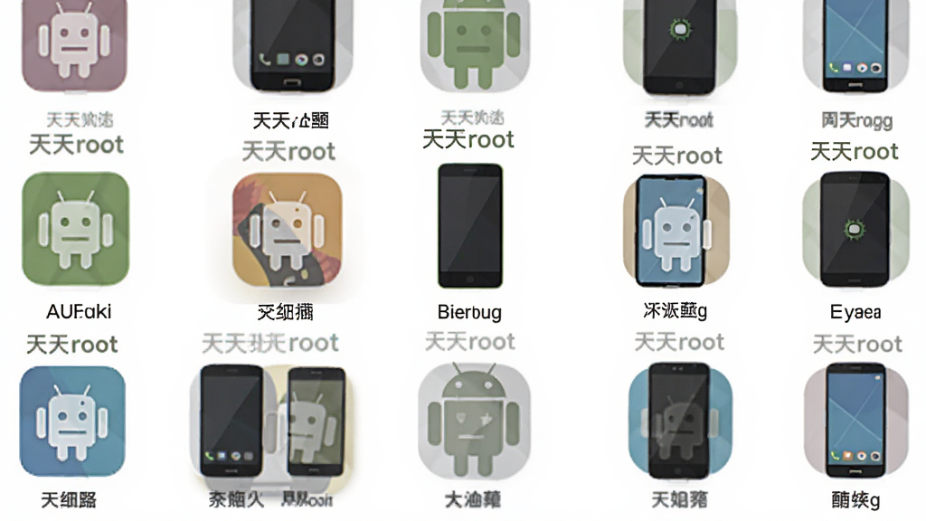 天天root机型适配展示图,画面以网格形式排列多款主流安卓手机图标,每款手机下方标注品牌名称,手机图标上方有
