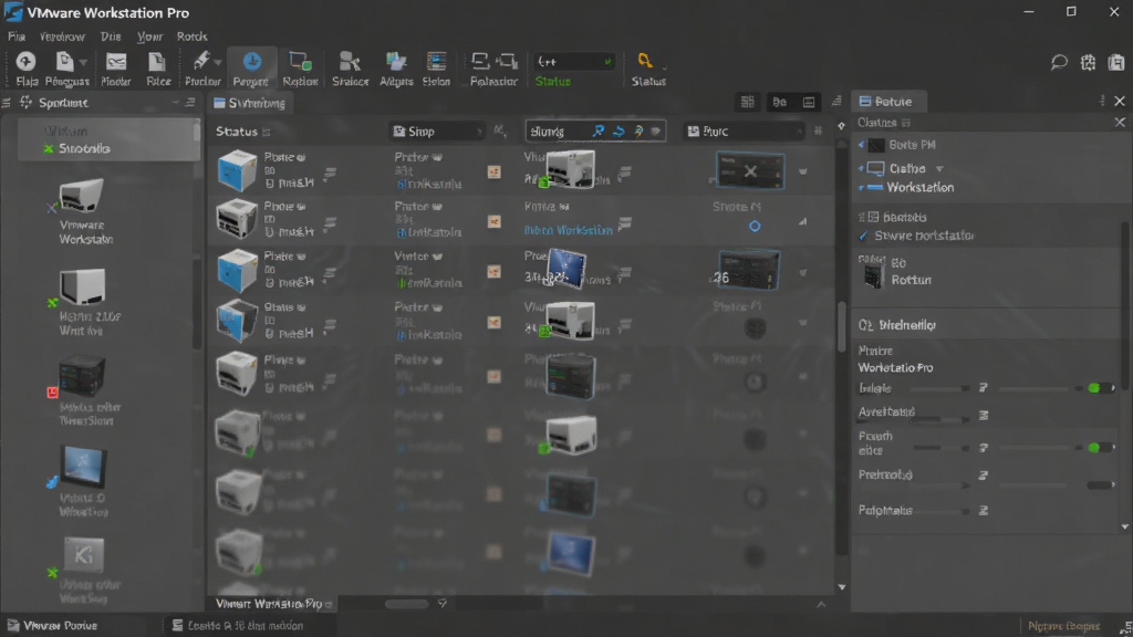 VMware Workstation Pro ����������Ԥ��ͼ������Ϊ��ɫ�����������������ڣ�����������ʾ������б����Ҳ�������壬�Ű������������Ƽ�����ϸ�ڰ���������ͼ�ꡢ״ָ̬ʾ�����͸������������ʸ��壬�ɾ����޶���Ԫ��