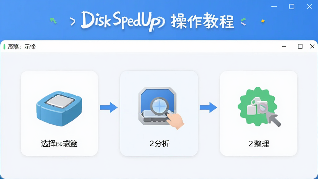 Disk SpeedUp �����̳�ʾ��ͼ��չʾѡ����̡������������������裬�������Ʊ�ע��ͼƬ����������������ǳɫ�����廭�ʣ��ɾ��޶���Ԫ��
