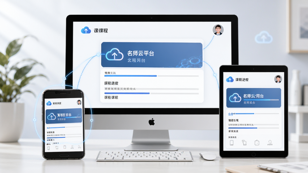 ��ʦ��ƽ̨���ͬ��ѧϰ����������Ϊͬһ�˺��ڵ����ֻ�ƽ����̨�豸����ʾ��ͬ�γ̽��ȣ�����Ϊ��̨�豸����չʾ���Ű���жԳƣ����Ϊ�Ƽ�����磬ϸ�ڰ����ƶ�ͬ��ͼ�ꡢ�豸�����������γ̽�����һ�¡��û�ͷ����ͬ�����ʸ���ɾ��޶���Ԫ��