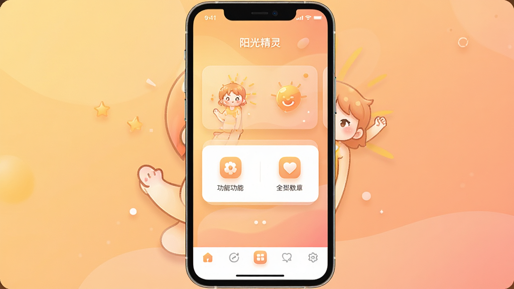 ����ȫòչʾͼ���������������⾫��Ӧ�������棬����Ϊ����״̬�����в����ܿ�Ƭ�����ײ��������������Ű�������࣬���Ϊ�ִ���ƽ����ƣ�ϸ�ڰ�����͵�ůɫ�����䱳����Բ��ͼ����ϸ����Ӱ�����ʸ��壬�ɾ��޶���Ԫ�أ���Ļ����ʾ���֡����⾫�顱