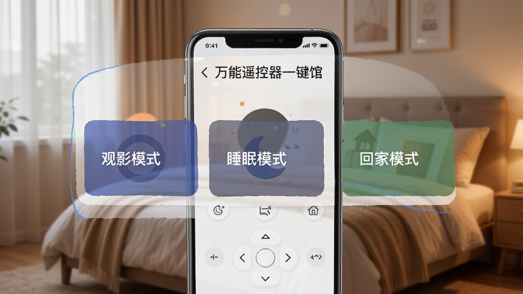 һ��չʾ������ң����һ���ݡ�APP����ģʽ���ý����ͼƬ���ֻ���Ļ���С���Ӱģʽ����˯��ģʽ�����ؼ�ģʽ���ȿ�Ƭʽ��ť����������ܰ�����һ��������Ϊ��Ʒ����չʾͼ��ϸ�����������ʸ��壬�ɾ��޶���Ԫ��