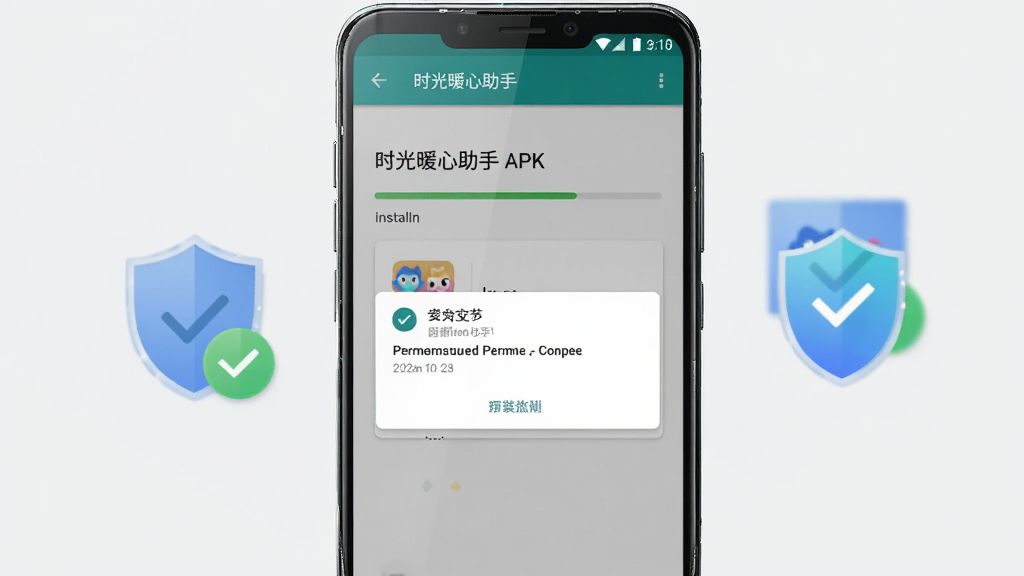 ����չʾһ����׿�ֻ����ڰ�װ��ʱ��ů�����֡�APK�ļ�����Ļ��ʾ��װ��������Ȩ�����󵯴����Ա��ж���ͼ��͹�ѡ��ǡ������Ǹɾ���ǳ��ɫ�����־��У�����ƽ���Ƽ��У�ϸ�����ֻ���Ե�и߹⣬�����������������ʸɾ����޶���Ԫ�ء�