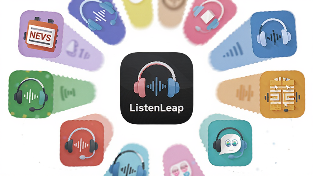 һ���������Ƶ���ݿⳡ���������С�ListenLeap��Ӧ��ͼ�����������룬���ܻ����Ŵ�����ͬ���ͷ���Ĳ�ɫͼ�������š��Ƽ����Ļ�����ҵ�ȣ����ֳʷ���״���У����Ϊ�ִ���ƽ�廭�磬ϸ����ÿ������ͼ�궼���ж������������ţ������������ɾ����޶���Ԫ��