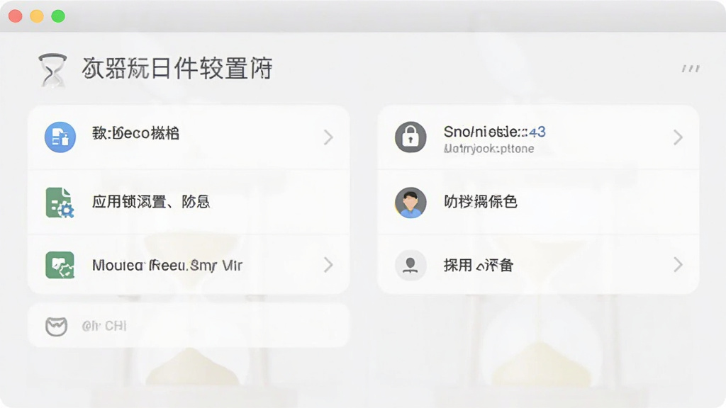 沙漏日历软件设置页面截图,展示隐私保护与应用锁选项,界面简洁,图标清晰,背景为浅色,风格商务简约,画质清晰,无多余装饰