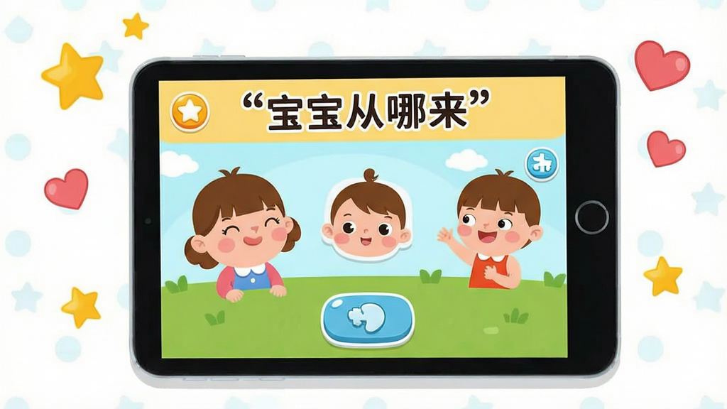 ��ͨ�����ֻ���ƽ����Ļ���棬��Ļ����ʾ��ͯ����Ӧ�ý��棬�������п�ͨ����ͻ�����ť����Ļ��Χ�����ǺͰ���װ�Σ�������࣬���Ϊ��ƽ��UI�廭��ɫ�����죬ϸ�����������ʸɾ����޶���Ԫ�أ������д�����������