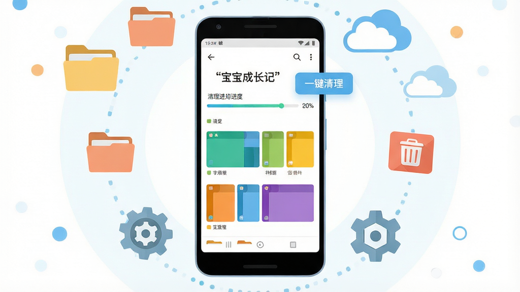 ������һ����׿�ֻ���ʾ�����ɳ��ǵĴ洢�������棬����Ϊ�ֻ����У���ΧƯ�����ļ���ͼ�ꡢ�ƶ�ͼ�ꡢ����Ͱͼ������ó��֣��Ű���û��η��乹ͼ�����Ϊ�Ƽ���ƽ���廭��ϸ�ڰ����ֻ���Ļ�ϵ���������������ͬ��ɫ�Ĵ洢����ɫ�顢�����ġ�һ����������ť������Ϊ����2K���ɾ��޶���Ԫ�أ����������ֱ����������ʾ�������ɳ��ǡ���