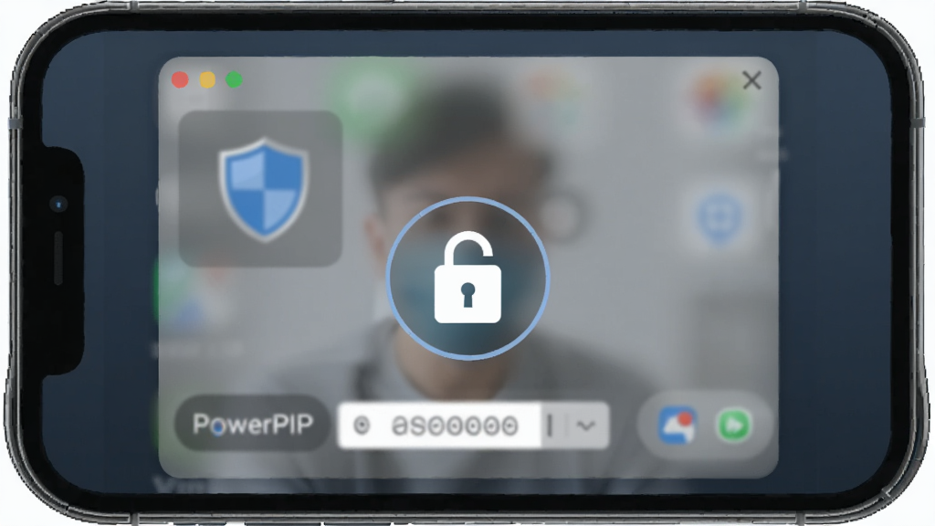 һ��չʾPowerPIP��˽��ȫ�������ܵĲ�ͼ������Ϊ�ֻ���Ļ�ϵ���Ƶ��������һ��ĥɰģ��Ч�����ǣ�����Ϊ����չʾ���Ű�ͻ����ȫ��ͼ�꣬���Ϊ��Լ����ϸ�ڰ�������ͼ�ꡢģ������������������򣬻����������ɾ����޶���Ԫ��