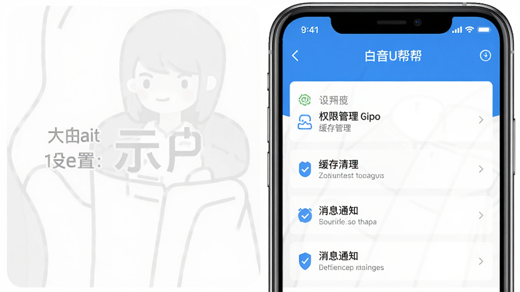 һ���ֻ��������ʾ��ͼ������չʾ���U��APP������ҳ�棬����Ȩ�޹�����������������Ϣ֪ͨ��ѡ������������࣬����������ɫ������Լ�ִ������ʸ��壬�޶���Ԫ��