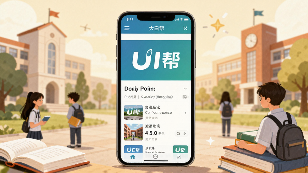 һ����У԰Ϊ�����Ĳ廭���ͼƬ������������һ���ֻ���ʾ���U�����Ѷҳ�棬��Χ��У԰������ѧ�����鱾��Ԫ�ػ��ƣ�����ɫ����ů���������������Ȼ�����������ɾ����޶���װ��