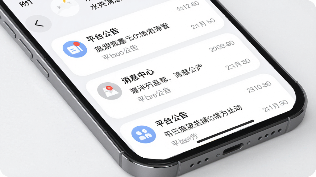 ����Ϊ�ֻ���Ļչʾ�����̼�App����Ϣ���Ľ��棬����Ϊ�б�ʽ���У��Ű��࣬���Ϊ���Բ�Ƿ磬ϸ�ڰ���ƽ̨����ͼ�ꡢδ����㡢��ϢժҪ���֡�ʱ��������ʸ��塢�ɾ����޶���Ԫ��