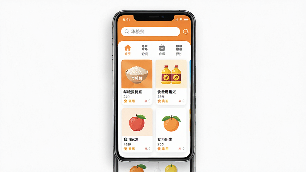 ������һ���������ֻ���Ļ����Ļ��չʾ�š������ޡ�APP����ҳ���棬�����������Ŵ��ס�ʳ���͡�ˮ������Ʒ��Ƭ�����ֲ��þ��й�ͼ���ֻ���Ļռ�ݻ������ģ��Ű�����Ʒ��Ƭ�������У��������������ͷ���ͼ�ꣻ���Ϊ�ִ���ƽ��UI��ƣ�ɫ����ů��ɫ�Ͱ�ɫΪ����ϸ�����ֻ���Ե����΢��Ӱ����Ļ�����������ɱ棬�����������ޡ�����������Ϊ����4K������ɾ����޶���Ԫ��