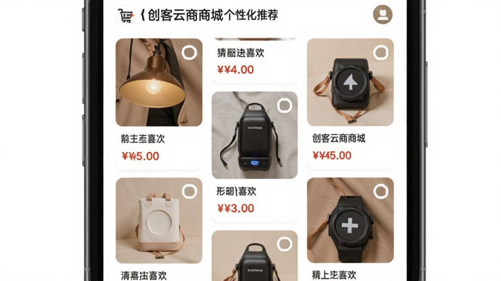 ���������̳Ǹ��Ի��Ƽ�ҳ�棬�ֻ���Ļ��չʾ����ϲ����Ʒ�ٲ�������ƷͼƬ��۸��ǩ�����ɼ�������Ϊ�ֻ����棬���ִ������£������ܰʱ�У�ϸ�ھ��£����ʸɾ����޶���Ԫ��
