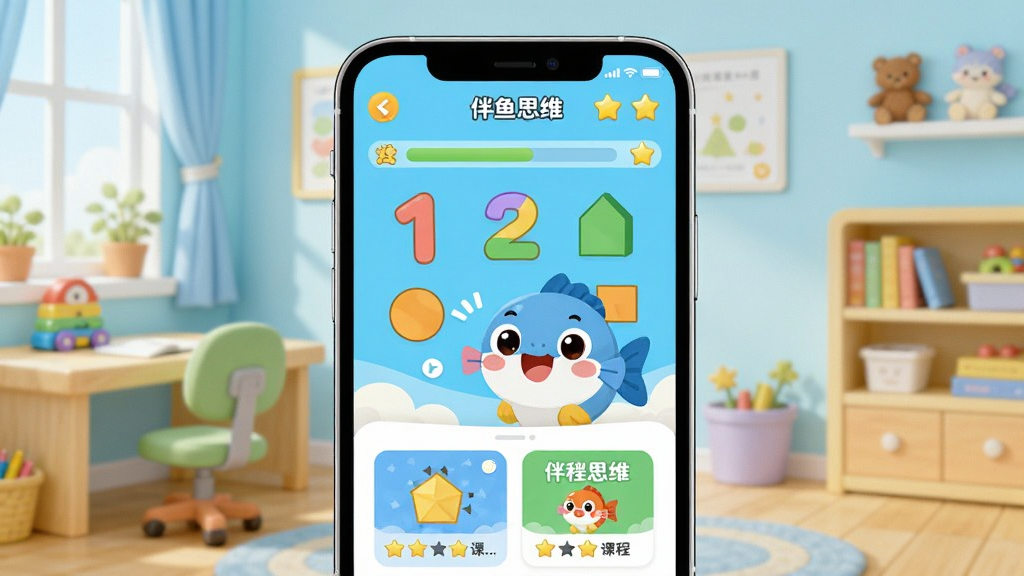 ��������չʾһ�������ֻ�����Ļ�ϳ��ְ���˼άAPP�Ŀ�ͨѧϰ���棬�������в�ɫ���֡�����ͼ�κ�һֻ�ɰ��İ��㼪��������������Ķ�ͯ�鷿���������ֲ��þ��й�ͼ�����Ϊ��ƽ����ͨ�廭��ϸ�ڰ�����Ļ�ϵĽ����������ǽ���ͼ��Ϳγ̿�Ƭ�����������ɾ����޶���Ԫ�أ�ͼƬ������Ϊ������˼ά��