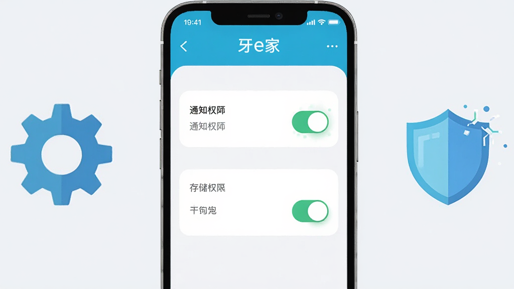 ����Ϊһ���ֻ���Ļ��ʾ��e��Ӧ�õ����ý��棬��������֪ͨȨ�޺ʹ洢Ȩ�޵Ŀ��ذ�ť������Ϊ�ֻ����С��Ա��г��ֺͶ���ͼ�꣬���Ϊ��ƽ���Ƽ����ϸ���ϰ�ť�и���Ч��������Ϊǳ��ɫ������Ϊ����2K���ɾ��޶���Ԫ�ء�