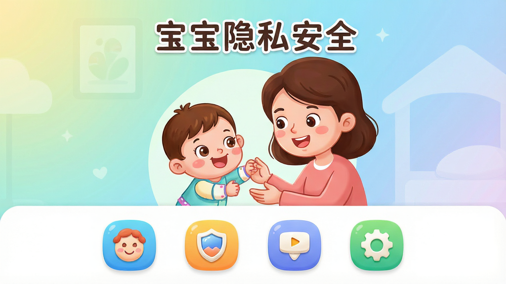 ������˽��ȫӦ�������棬������ʾ��ͨ���Ķ�ͯ��ҳ������廭�����ֲ������½ṹ���Ϸ�Ϊ�������ơ�������˽��ȫ�����⣬�·�Ϊ�ĸ��������ͼ�꣬�Ű������������Ϊ�������õĶ�ͯ�廭�磬ϸ�ڰ���Բ���ͼ�ꡢ��͵Ľ��䱳�����ɰ��Ľ�ɫ���飬���ʸ��壬����ɾ����޶���Ԫ��