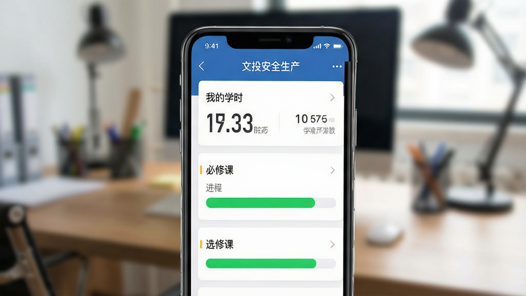 һ��չʾ�ֻ�APPѧϰ����ҳ���UI���ͼ���������ֻ���Ļ��ʾ����Ͷ��ȫ�������ĸ�������ҳ�棬�С��ҵ�ѧʱ���������޿Ρ�����ѡ�޿Ρ���ģ�飬��������ʾΪ��ɫ���񡣱�����ģ���İ칫�����������Ϊ��ʵ�ֻ���ͼչʾ�磬ϸ����ͻ�����ֺͽ������������������޶���Ԫ�ء�
