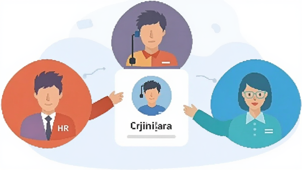 һ�ű�ƽ���廭��չʾ��ijob��ҵ�桱���ɫЭͬ��������������������ͬ��ɫ������ͼ��ֱ����HR�����ԹٺͲ������ܣ�����Χ��һ������ĺ�ѡ�˿�Ƭ���л���������Ϊ����ɫ��������ִ��������������޶���Ԫ��