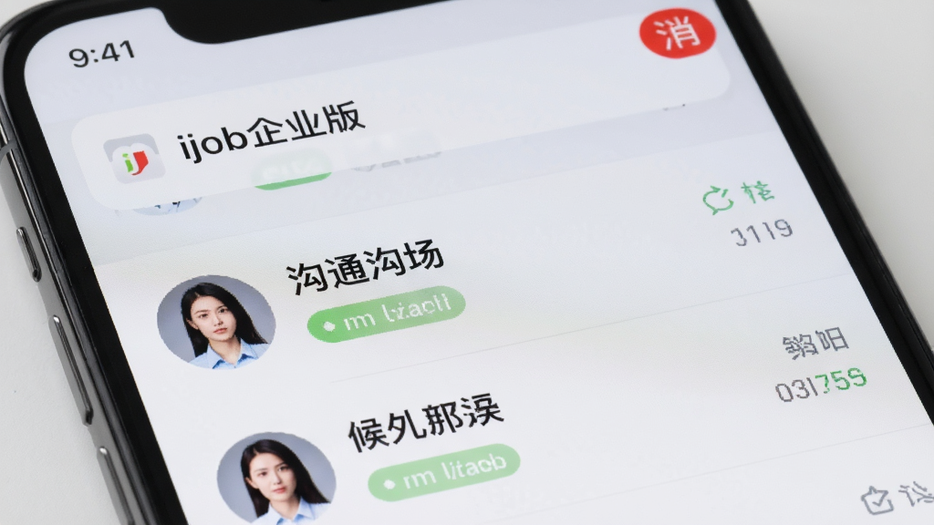 �ֻ���Ļ��д����ʾ��ijob��ҵ�桱��Ϣ֪ͨ���棬�����к�ɫ�Ǳ���ʾ����Ϣ���б����ж�����ѡ�˹�ͨ��¼��ÿ����¼����ͷ���״̬��ǩ������Ϊǳ��ɫ�����ɾ����䣬�����������޶���װ��Ԫ��