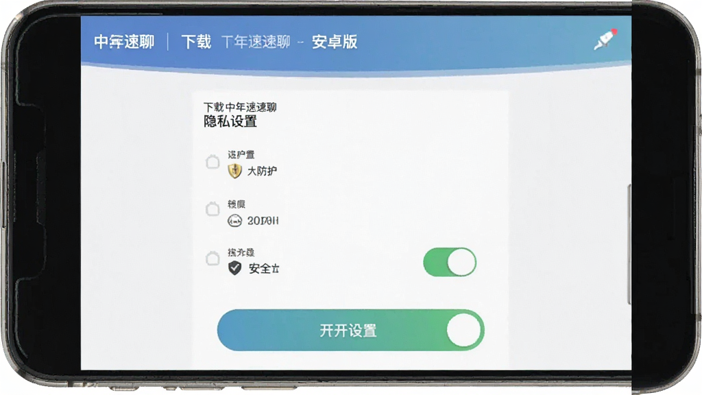中年速聊 下载 中年速聊 安卓版 隐私设置 界面 展示 安全 防护 选项 和 开关 按钮 主体 居中 布局 清晰 排版 安全 风格 细节 丰富 画质 高清 干净 无多余元素