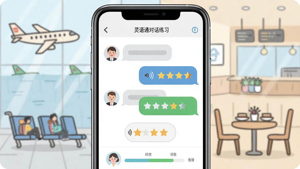 һ��չʾ����ͨ�龰�Ի���ϰ���ܵ�ͼƬ�������������ֻ���Ļ����Ļ����ʾ�Ի����ݺͷ��������Ǽ�������Ϊ����������ļ�ʲ廭������ͻ�����������·ֲ㣬���Ϊ�Ѻý�ѧ�磬ϸ�ڰ�������ͷ��ͽ���ָʾ�������������ɾ����޶���Ԫ��