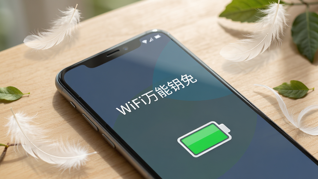 һ����׿�ֻ������������ϣ���Ļ��ʾ��WiFi����Կ�⡱��ʡ��ģʽ���棬���ͼ����ʾ��ɫ����Χ����ӯ����ë����ҶԪ�أ����������Ȼ�����ʸ��壬�ɾ��޶���Ԫ��